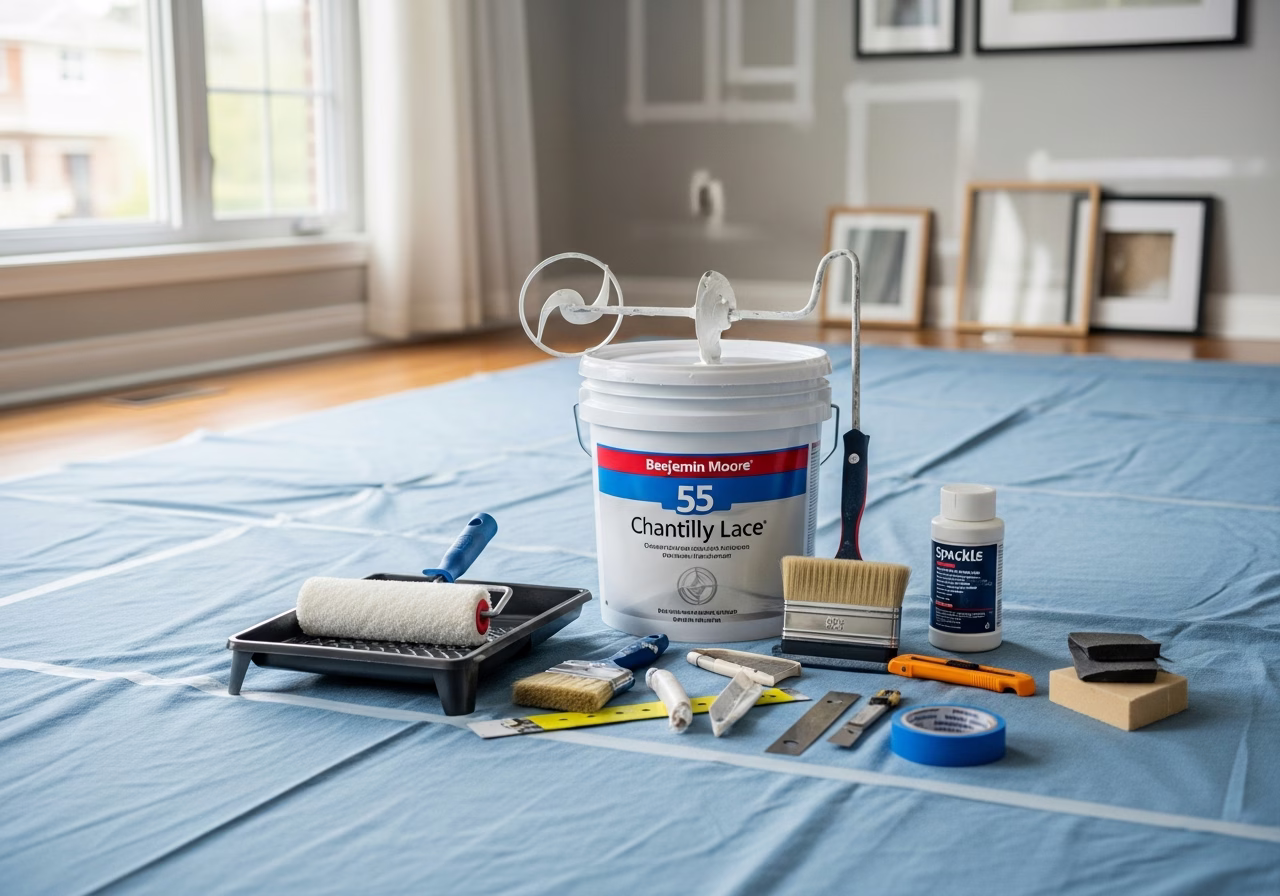 Home Painting — tools and materials staged in a Greater Toronto Area home