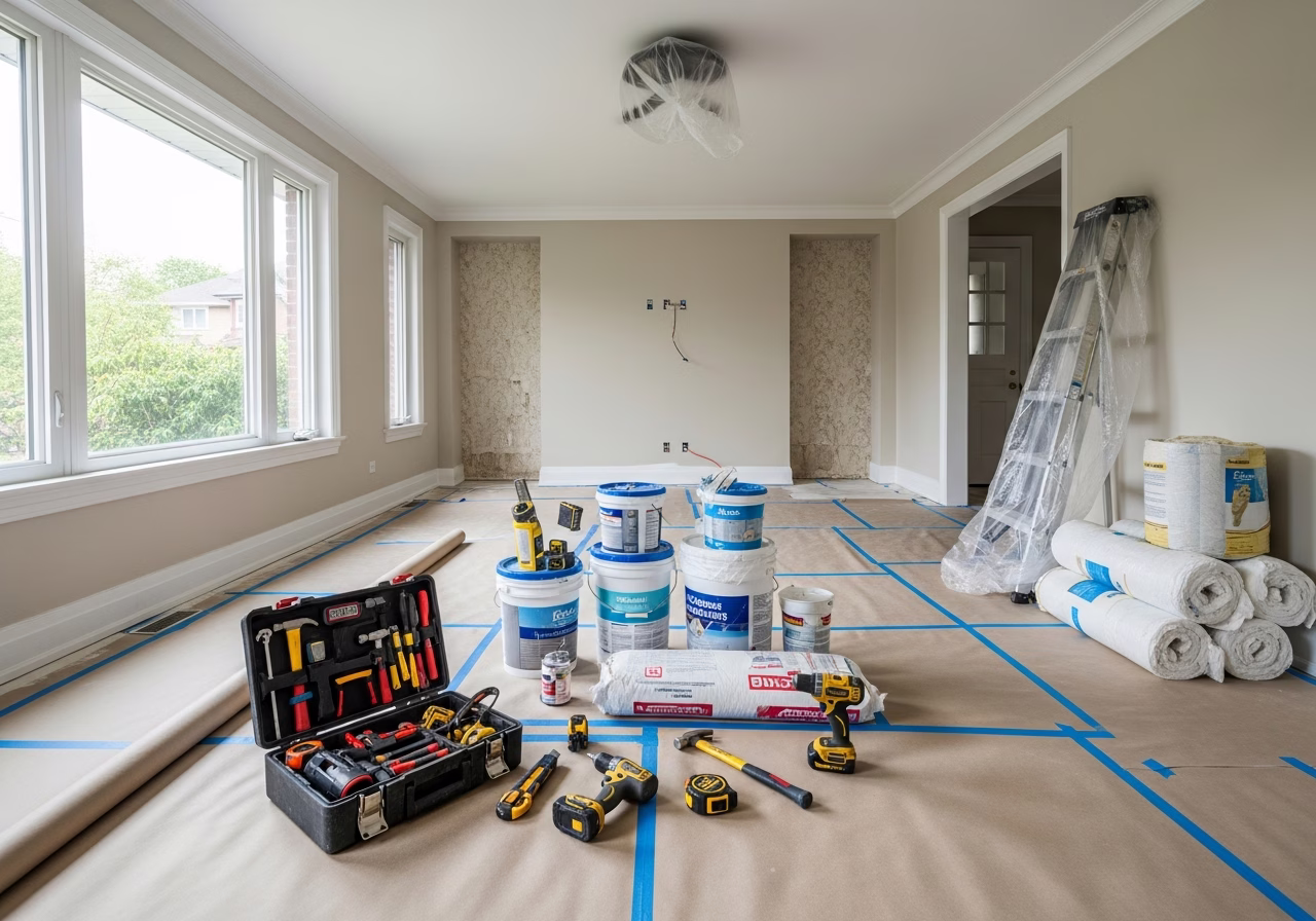 Home Renovation — tools and materials staged in a Greater Toronto Area home