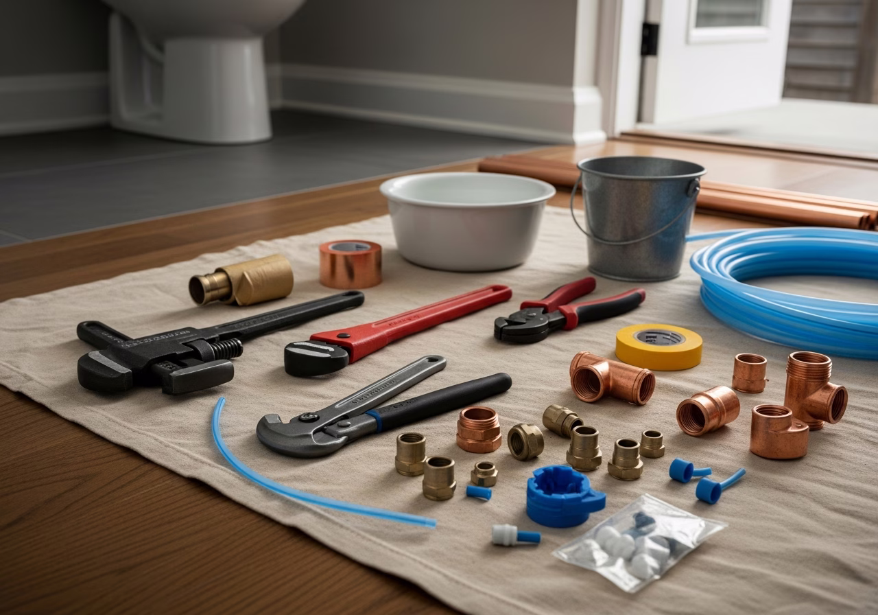 Hot Water Tank Repair Services — tools and materials staged in a Greater Toronto Area home