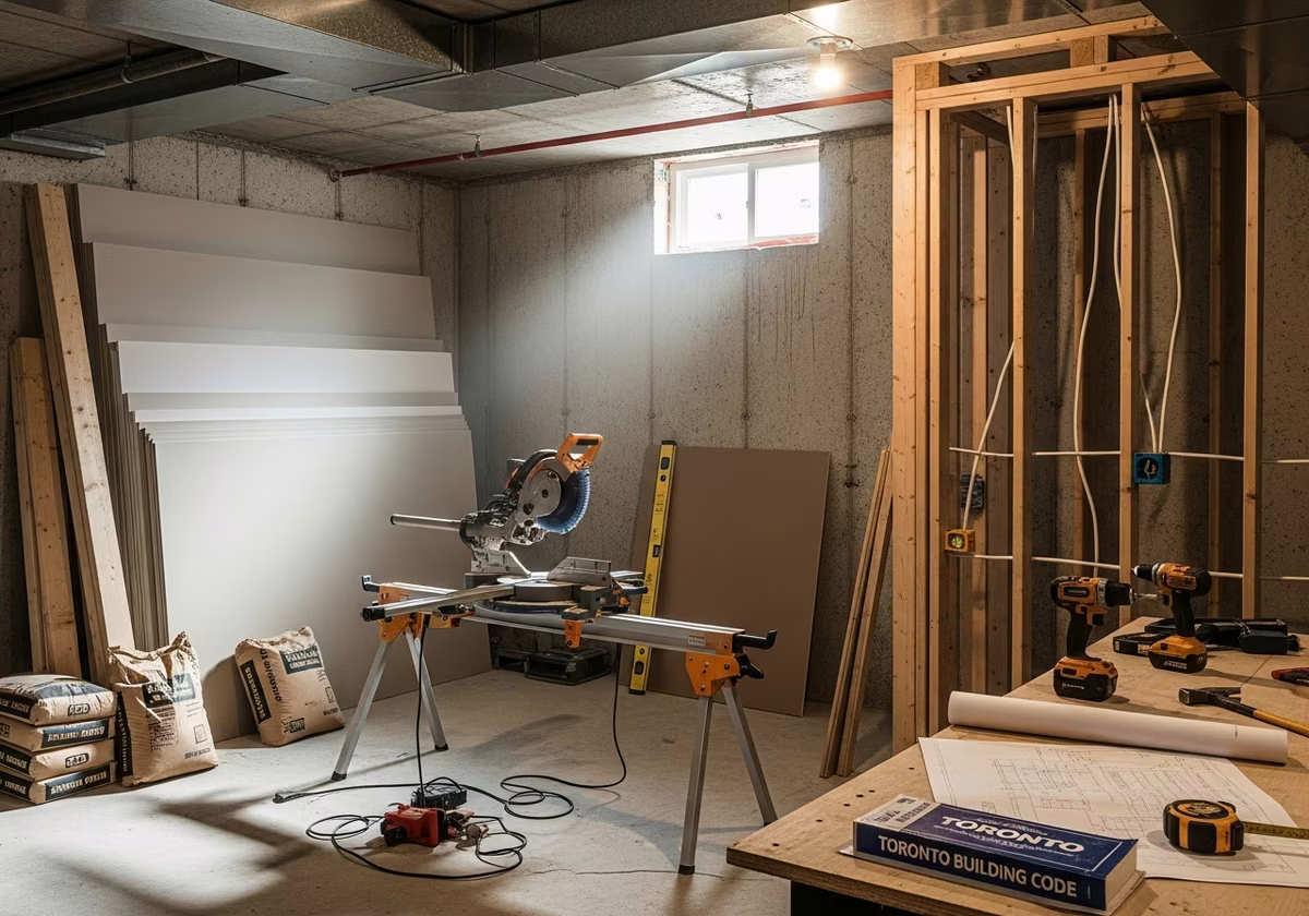 Building a Basement Home Gym — tools and materials staged in a Greater Toronto Area home