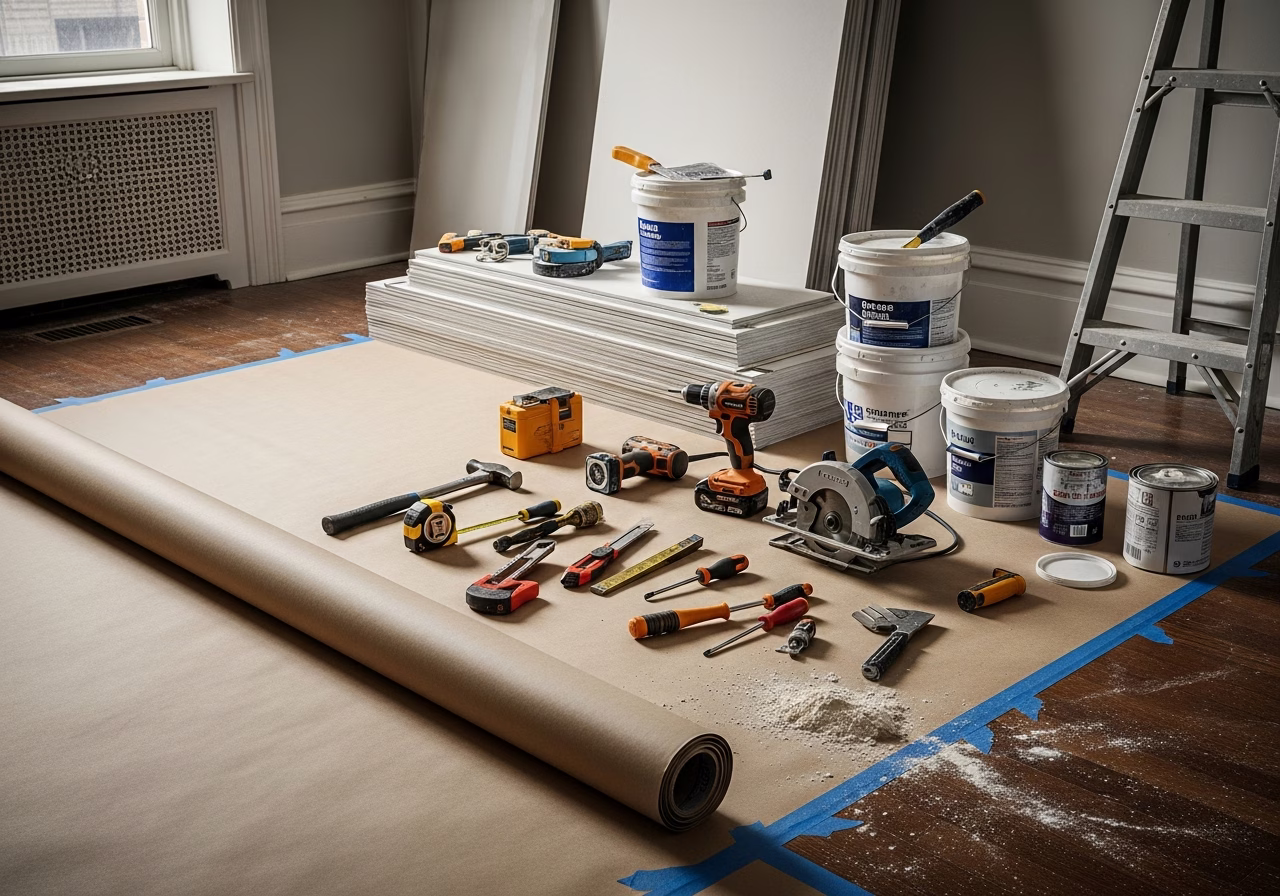 Building a Mudroom โ tools and materials staged in a Greater Toronto Area home