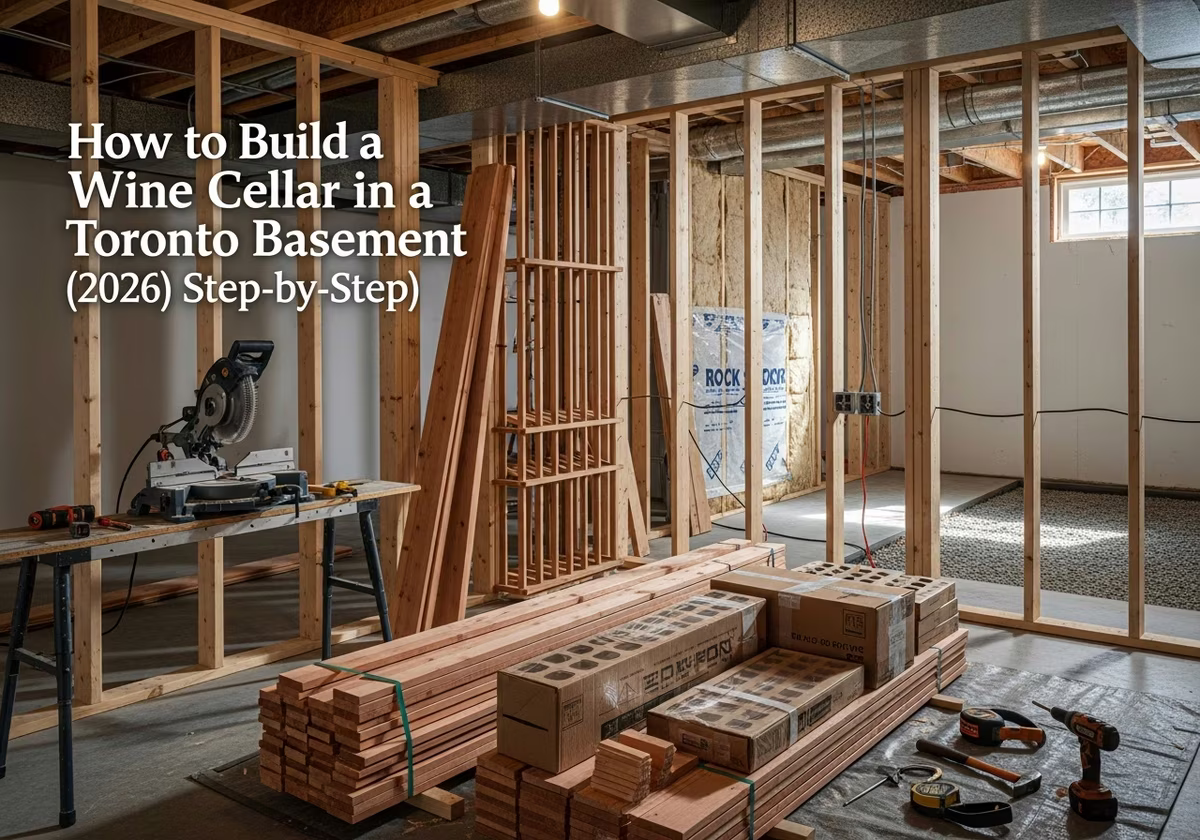 Building a Wine Cellar — tools and materials staged in a Greater Toronto Area home