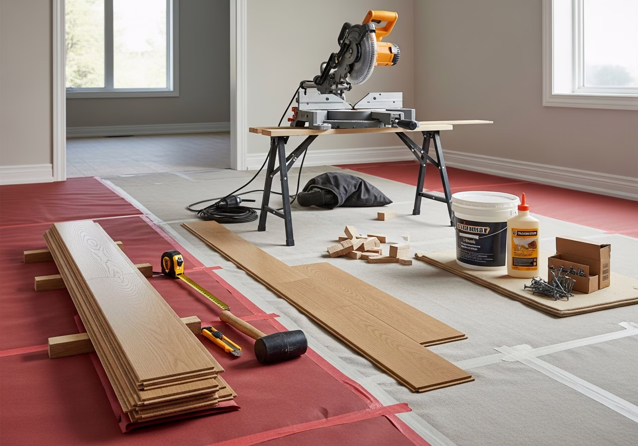 Cleaning Cement Floor in Toronto Basements and Garages — tools and materials staged in a Greater Toronto Area home