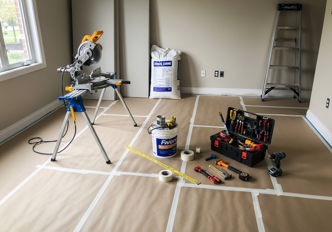 Cleaning a Concrete Patio — tools and materials staged in a Greater Toronto Area home