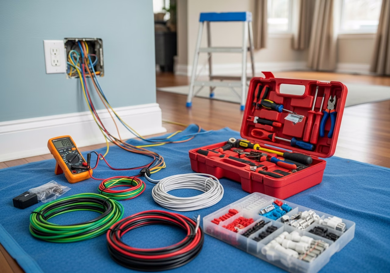 Concealing Wiring in Walls — tools and materials staged in a Greater Toronto Area home