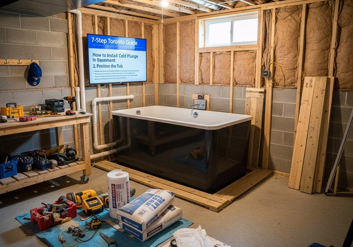 Installing Cold Plunge in Basement β tools and materials staged in a Greater Toronto Area home