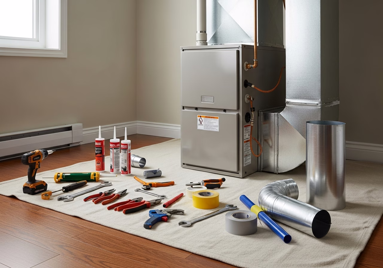Replacing a Stair Handrail — tools and materials staged in a Greater Toronto Area home