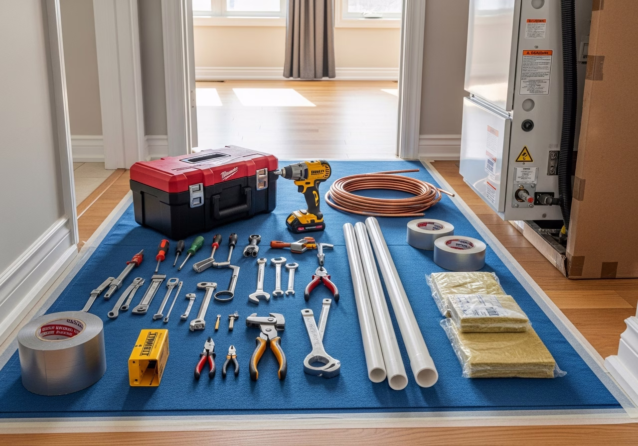 HRV Condensation Prevention Toronto Winter — tools and materials staged in a Greater Toronto Area home