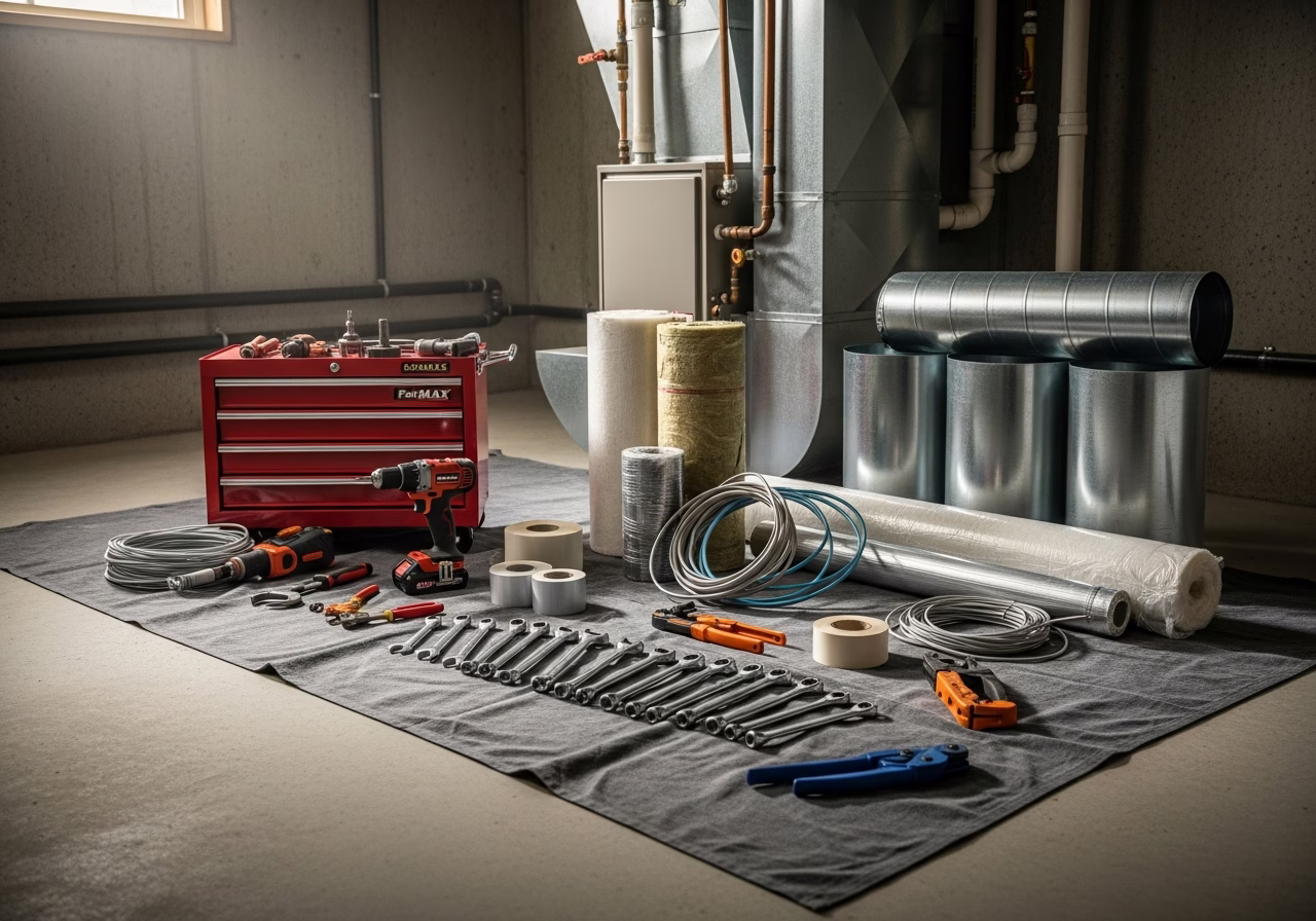 HRV and ERV Installation — tools and materials staged in a Greater Toronto Area home