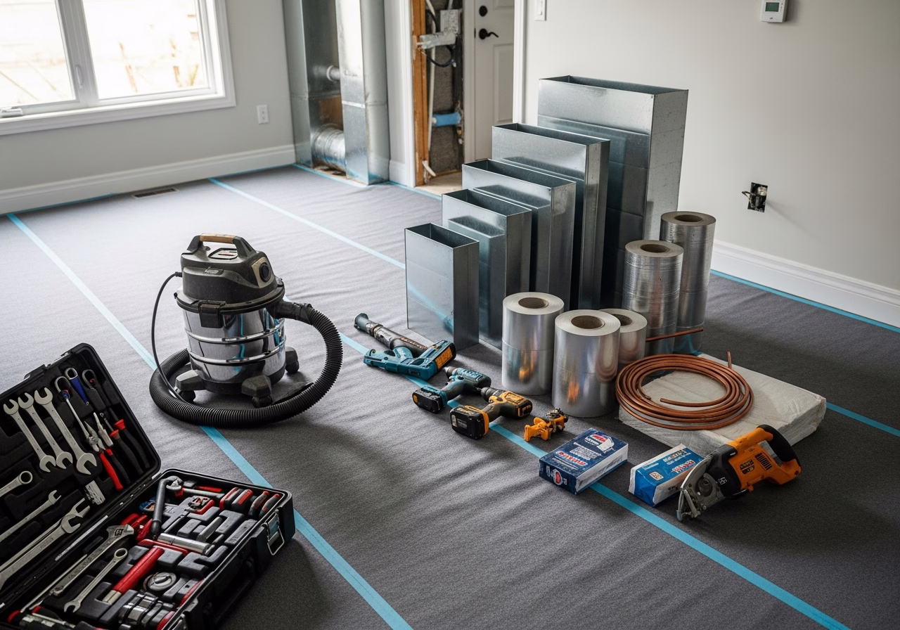 HRV Installation — tools and materials staged in a Greater Toronto Area home