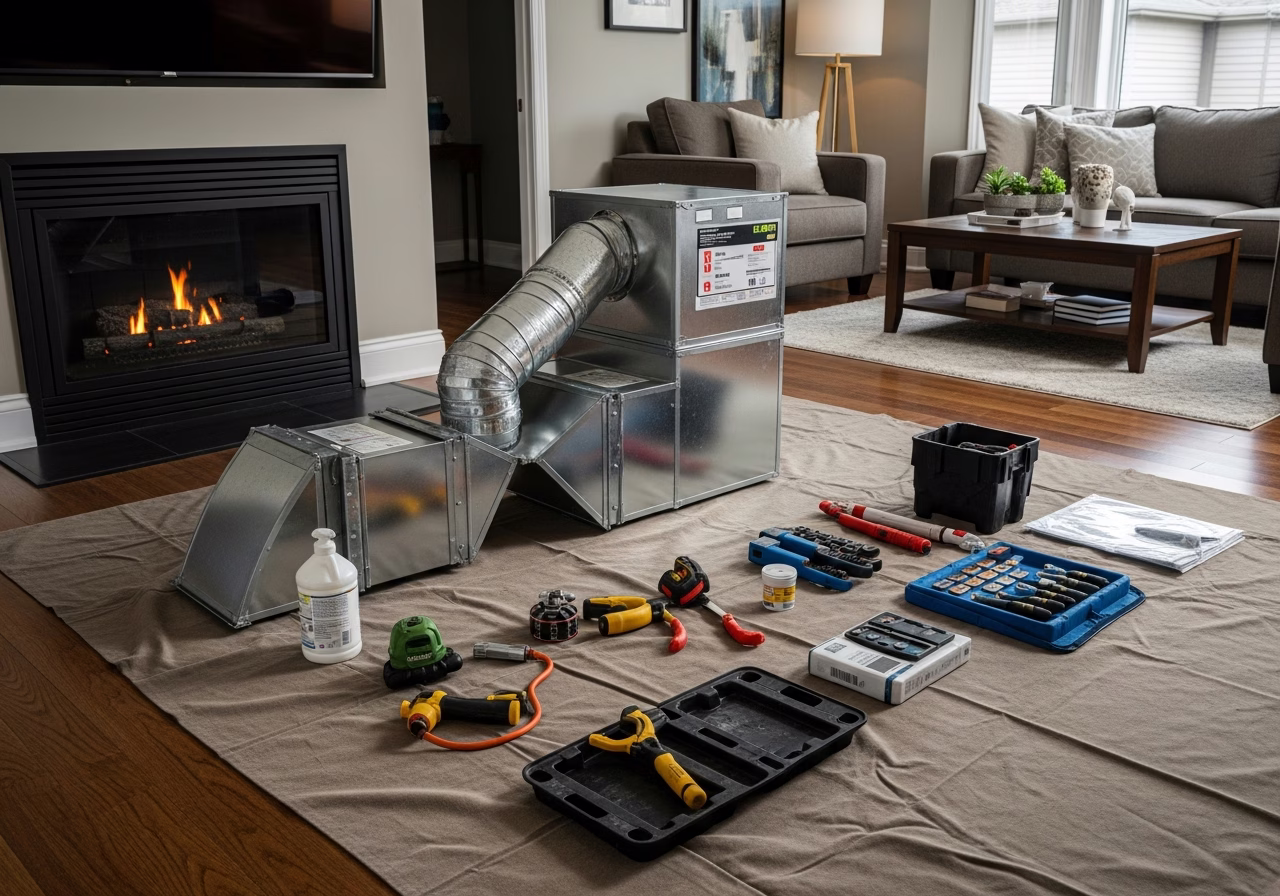HRV Maintenance and Filter Cleaning — tools and materials staged in a Greater Toronto Area home