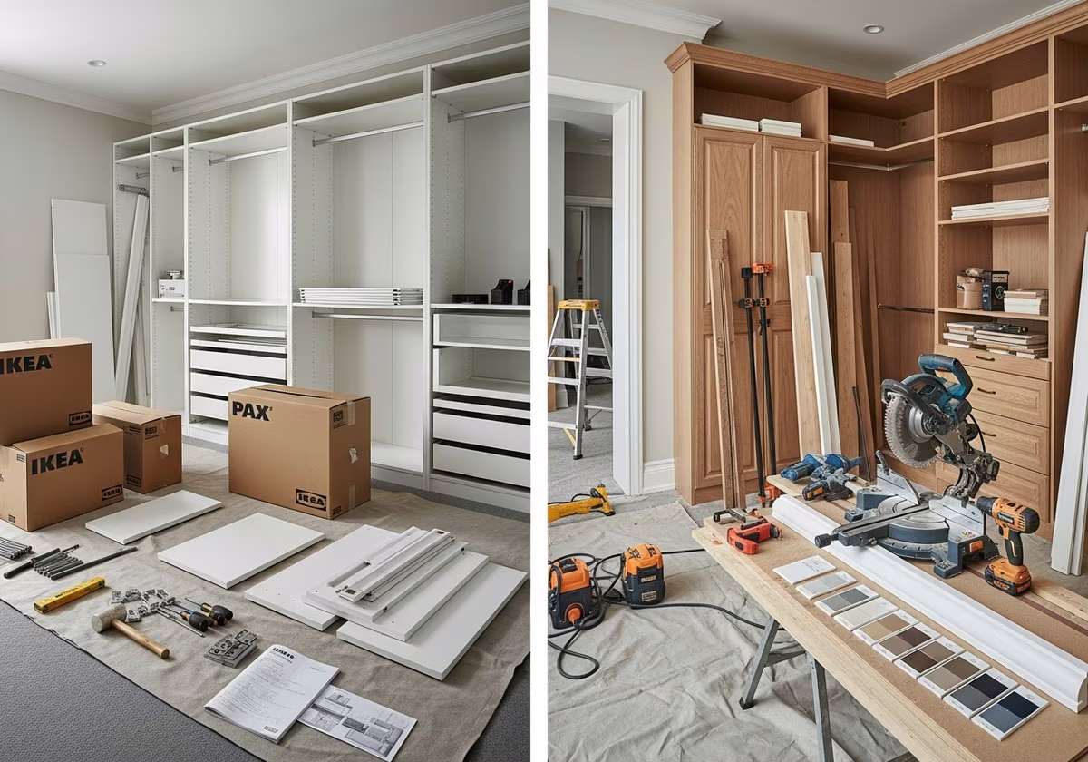 IKEA PAX vs Custom Walk-in Closet โ tools and materials staged in a Greater Toronto Area home