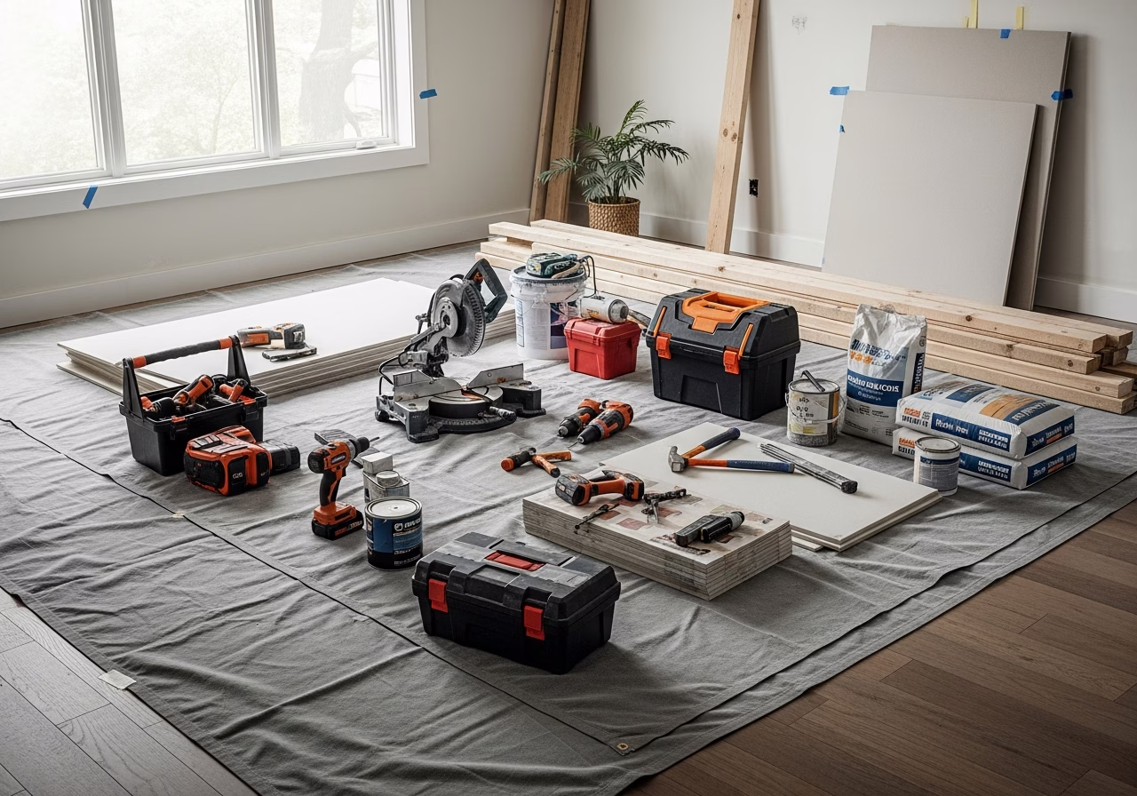 In-Law Suite Bathroom Accessibility — tools and materials staged in a Greater Toronto Area home