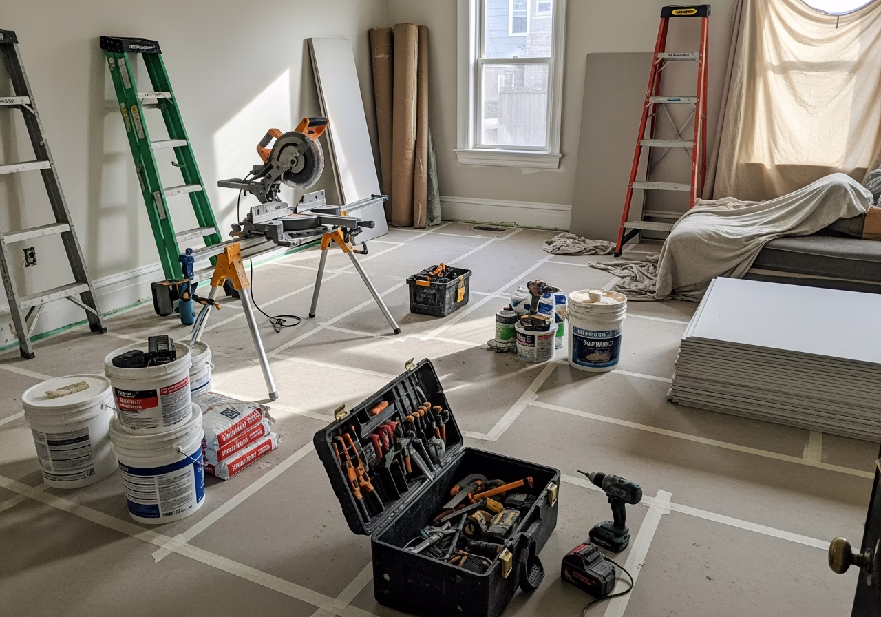 In-Law Suite Kitchenette Design — tools and materials staged in a Greater Toronto Area home