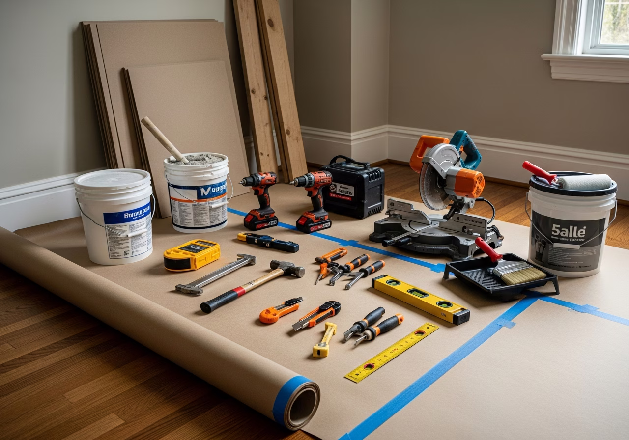 In-Law Suite Private Entrance — tools and materials staged in a Greater Toronto Area home