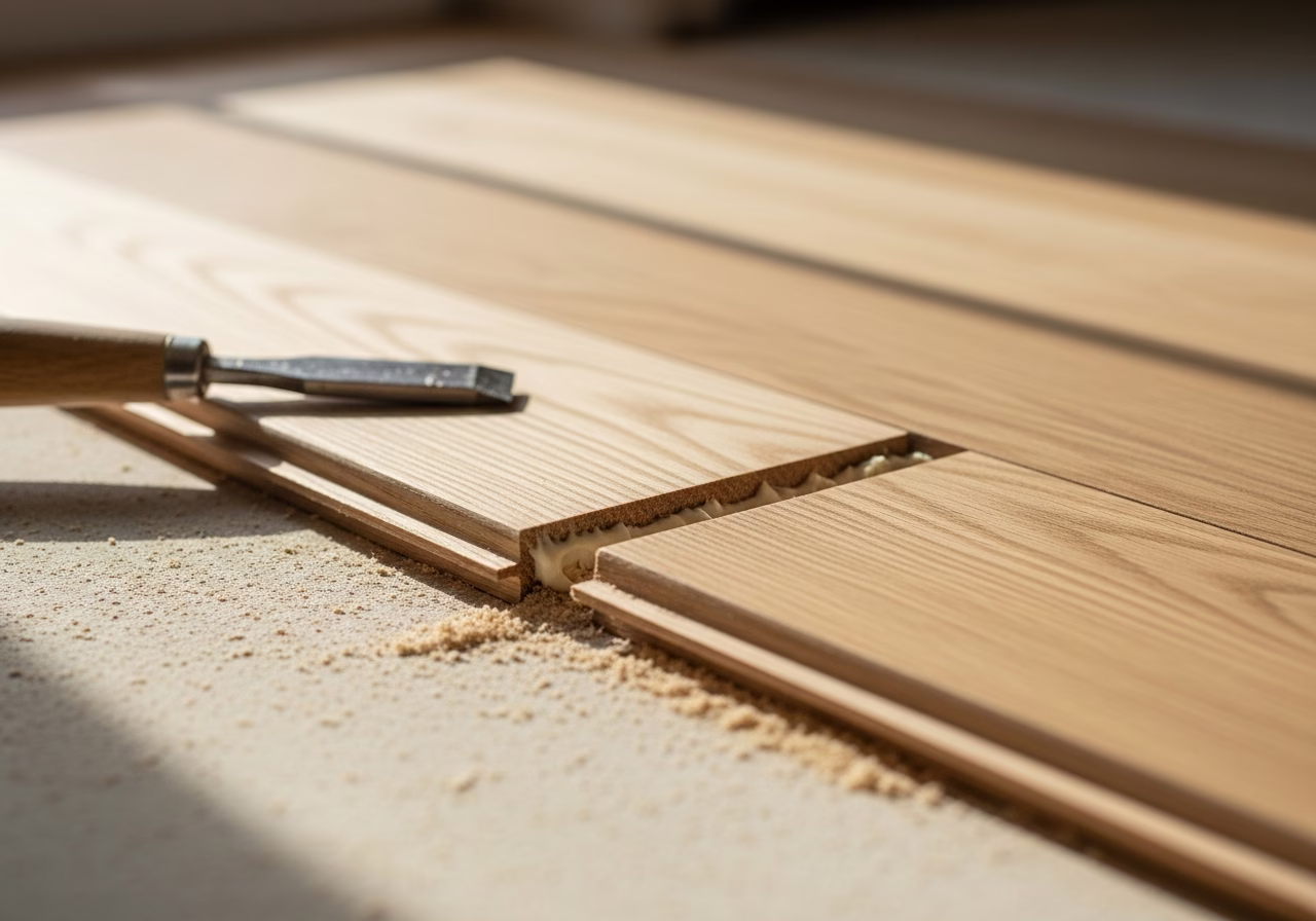 Hardwood Floor Installation Tools — close-up of professional workmanship in a Toronto-area home