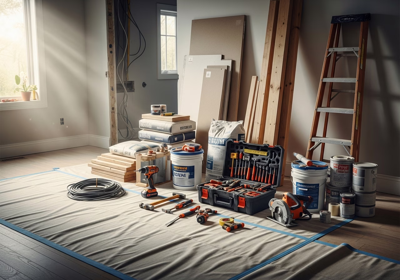 Interior Doors — tools and materials staged in a Greater Toronto Area home