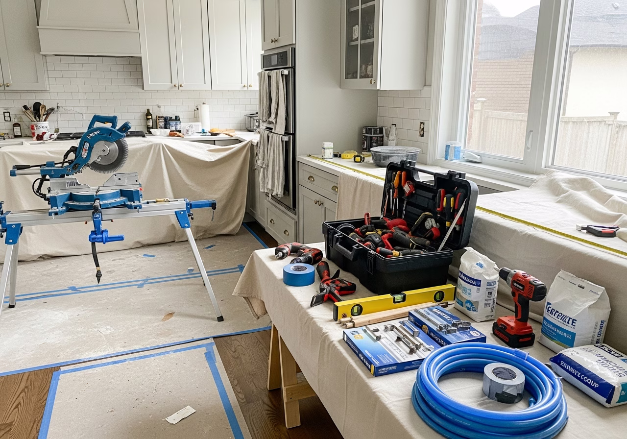 Kitchen Renovation Mistakes — tools and materials staged in a Greater Toronto Area home