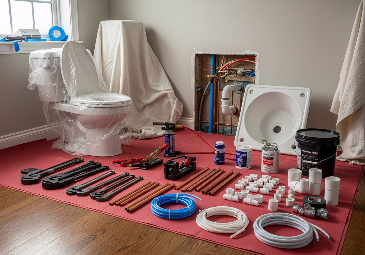 Kitchen Sink Installation — tools and materials staged in a Greater Toronto Area home