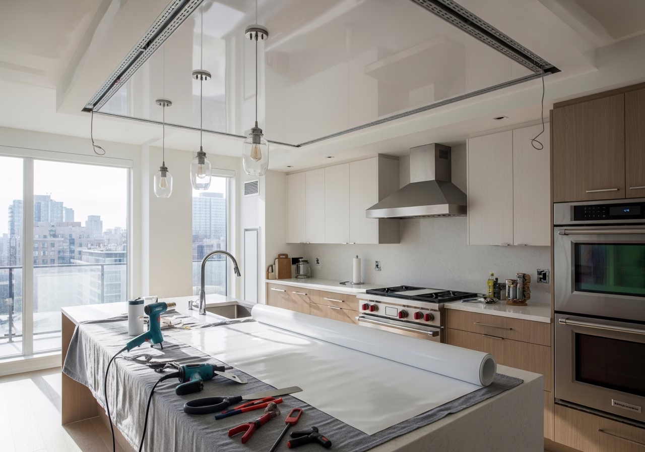 Kitchen Stretch Ceiling — tools and materials staged in a Greater Toronto Area home