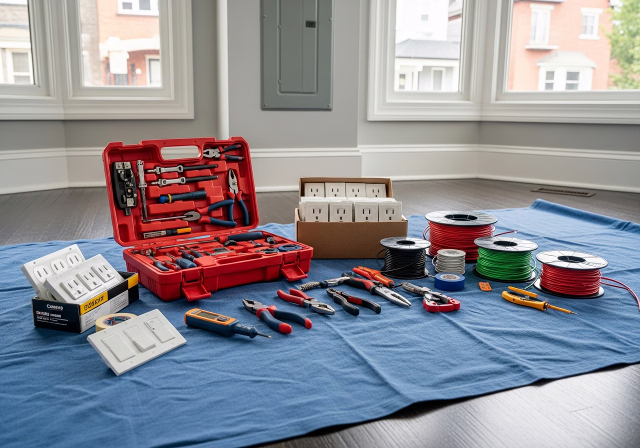 Knob and Tube Rewiring Timeline — tools and materials staged in a Greater Toronto Area home