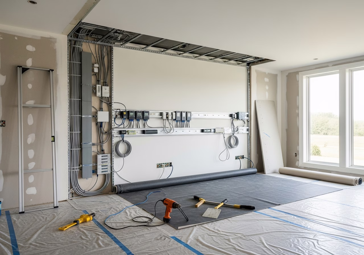 KNX Smart Home Stretch Ceiling for Toronto Luxury — tools and materials staged in a Greater Toronto Area home