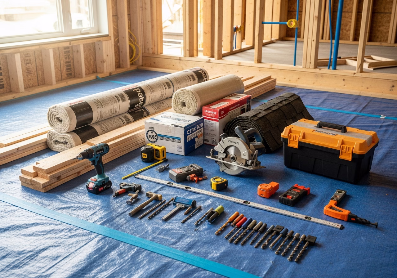 Laneway House — tools and materials staged in a Greater Toronto Area home