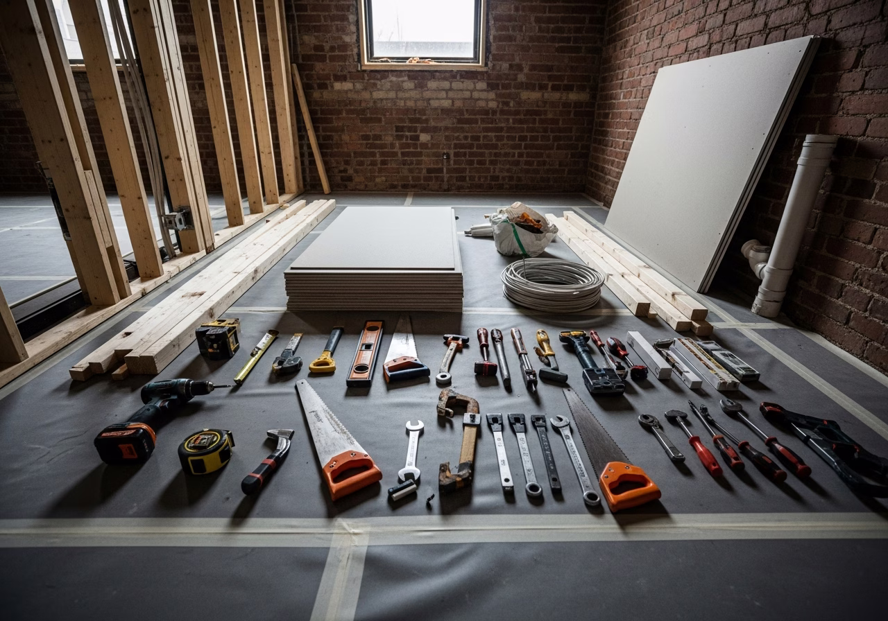 Laneway House โ tools and materials staged in a Greater Toronto Area home