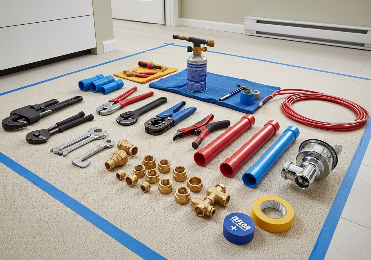 Lead Water Service Replacement — tools and materials staged in a Greater Toronto Area home