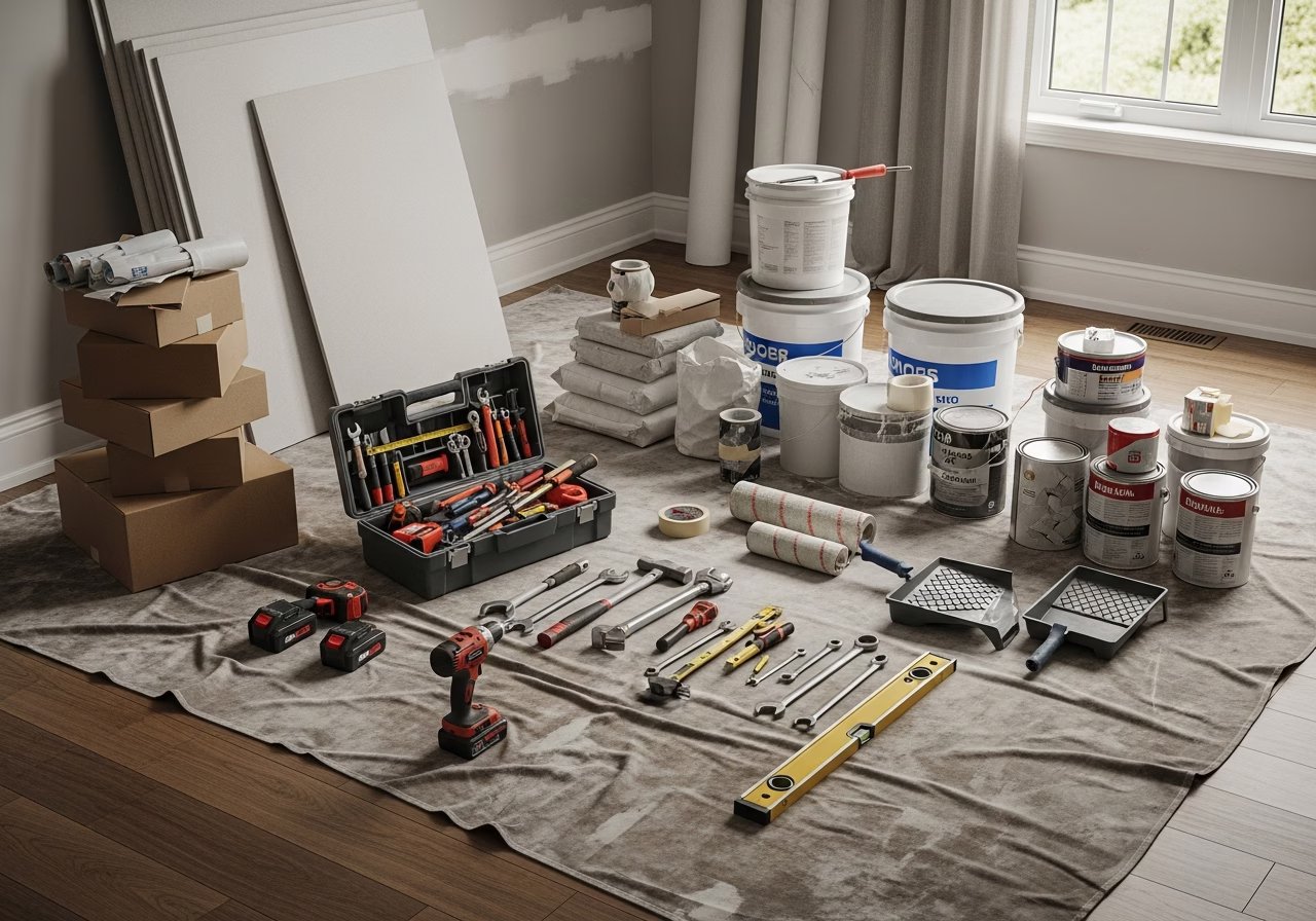 Litter Box Built-In Cabinet โ tools and materials staged in a Greater Toronto Area home