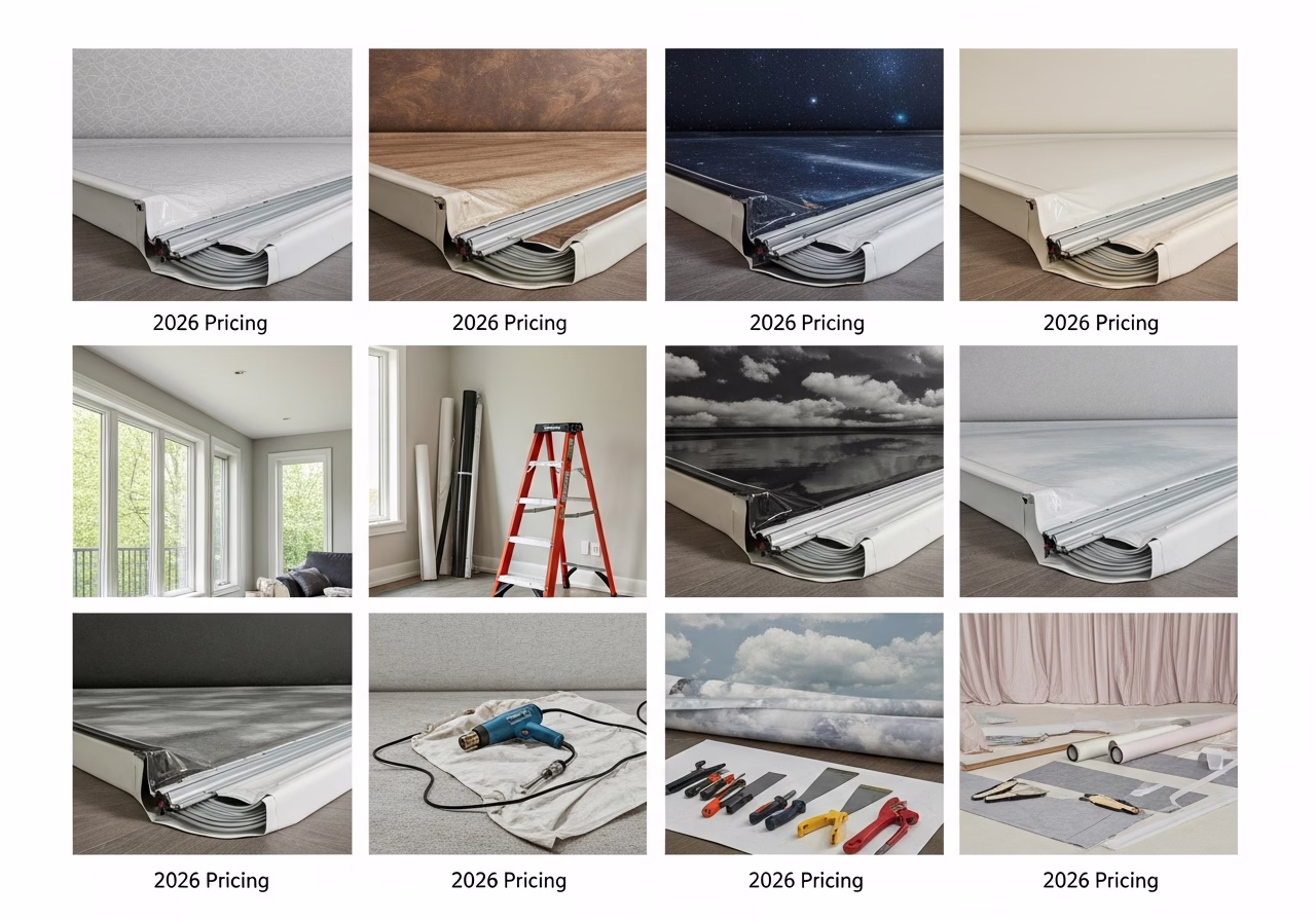 Living Room Stretch Ceiling — tools and materials staged in a Greater Toronto Area home