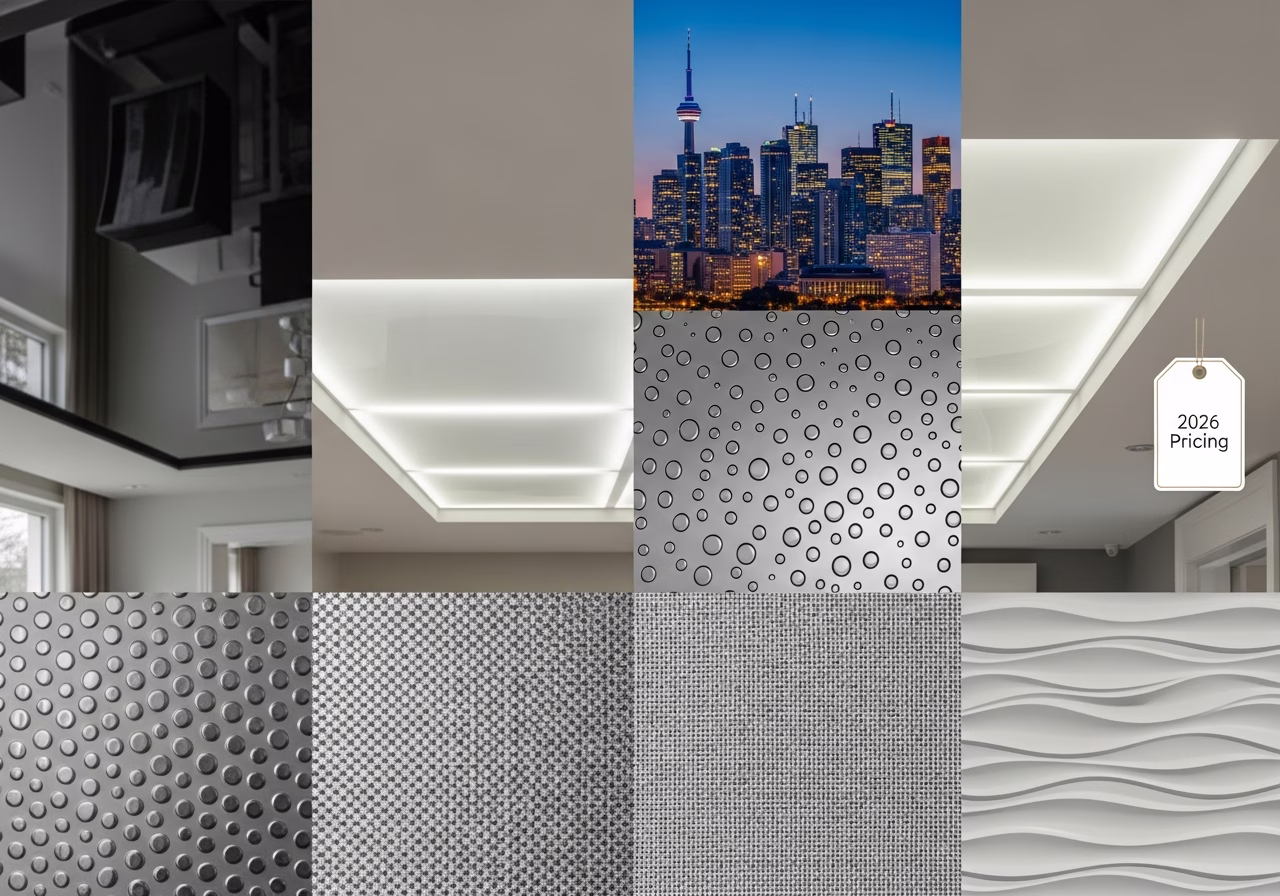 Living Room Stretch Ceiling — close-up of professional workmanship in a Toronto-area home