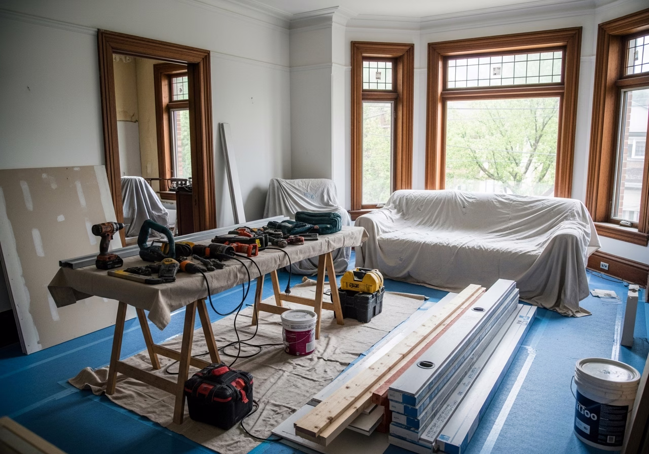 Load-Bearing Wall Permit — tools and materials staged in a Greater Toronto Area home