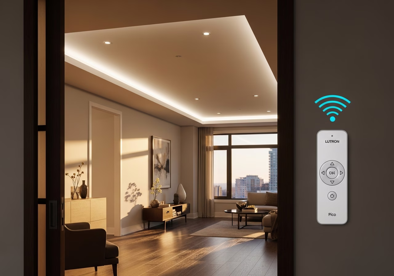 Lutron Caseta Smart Stretch Ceiling Integration — finished result in a Toronto or GTA home by RenoHouse
