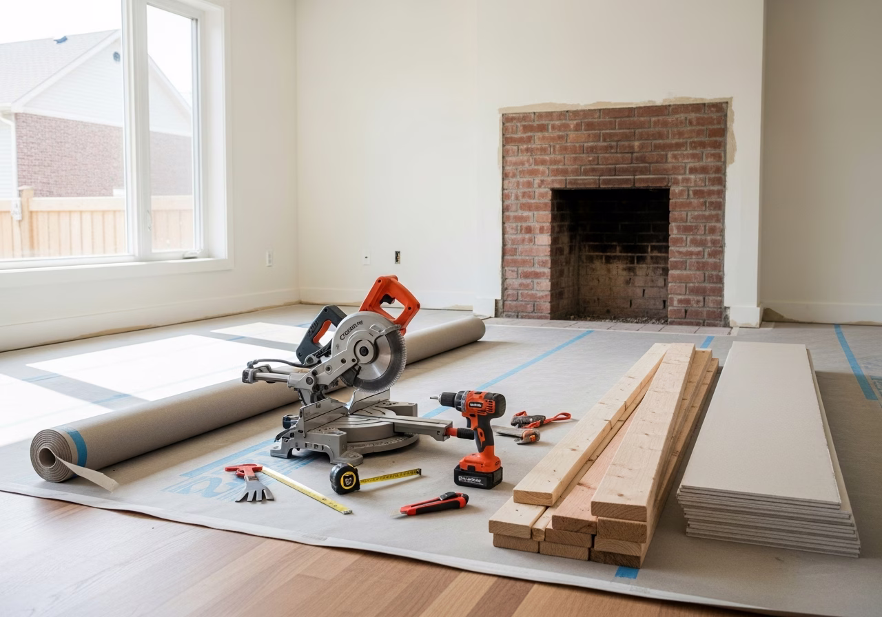 LVL vs Steel Beam vs Glulam — tools and materials staged in a Greater Toronto Area home