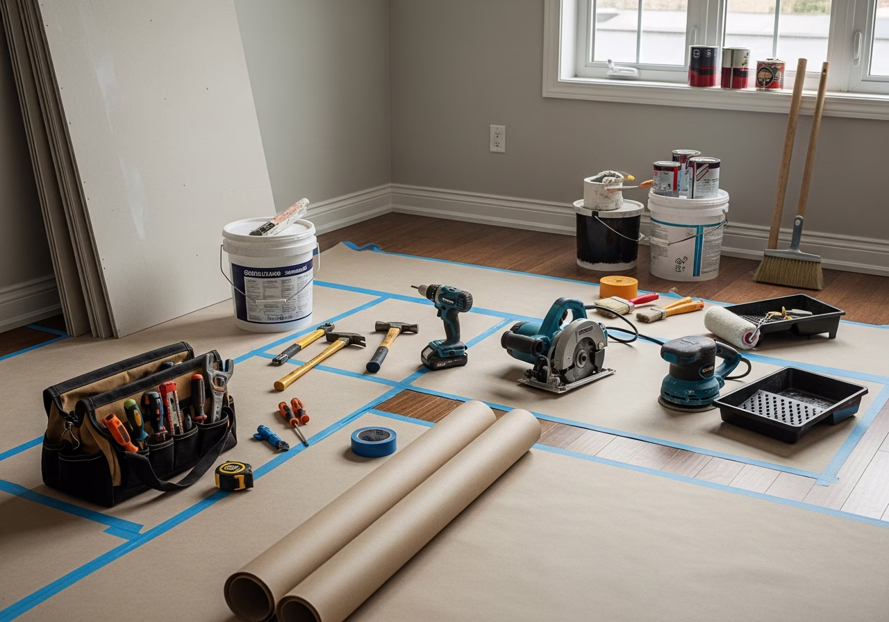 Mirror Film at Night — tools and materials staged in a Greater Toronto Area home