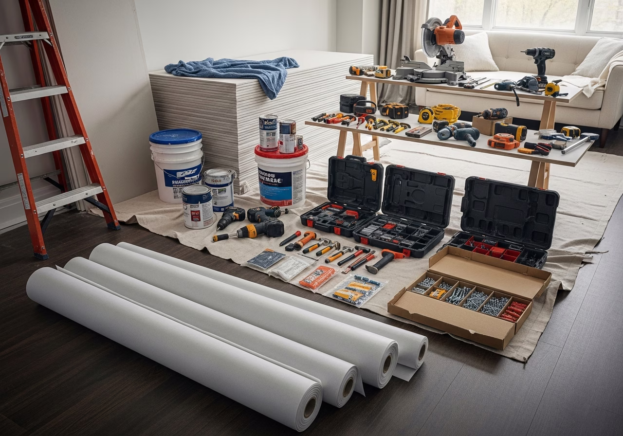 Mirror Film vs Frosted Film vs Blinds — tools and materials staged in a Greater Toronto Area home