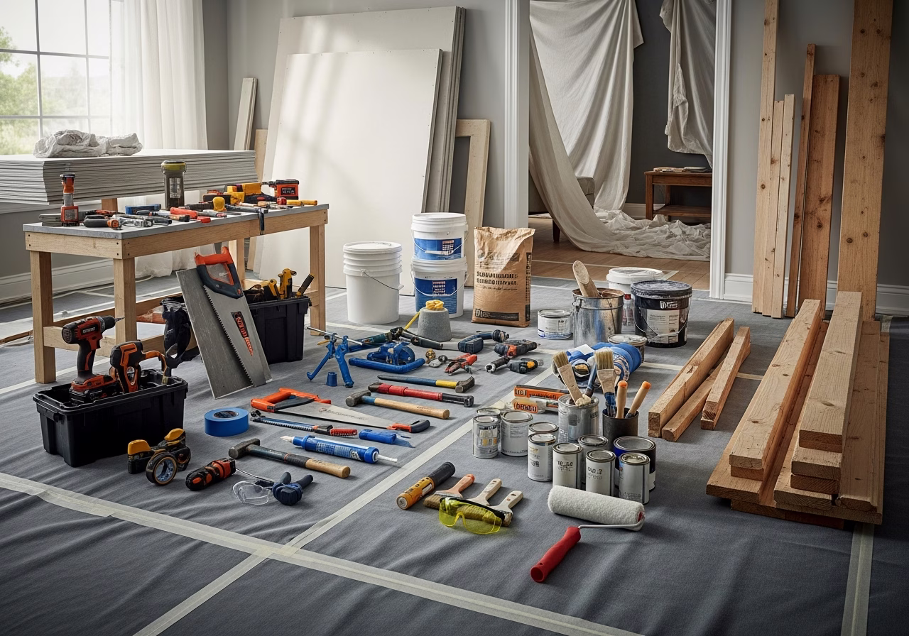 Mudroom Buildout โ tools and materials staged in a Greater Toronto Area home