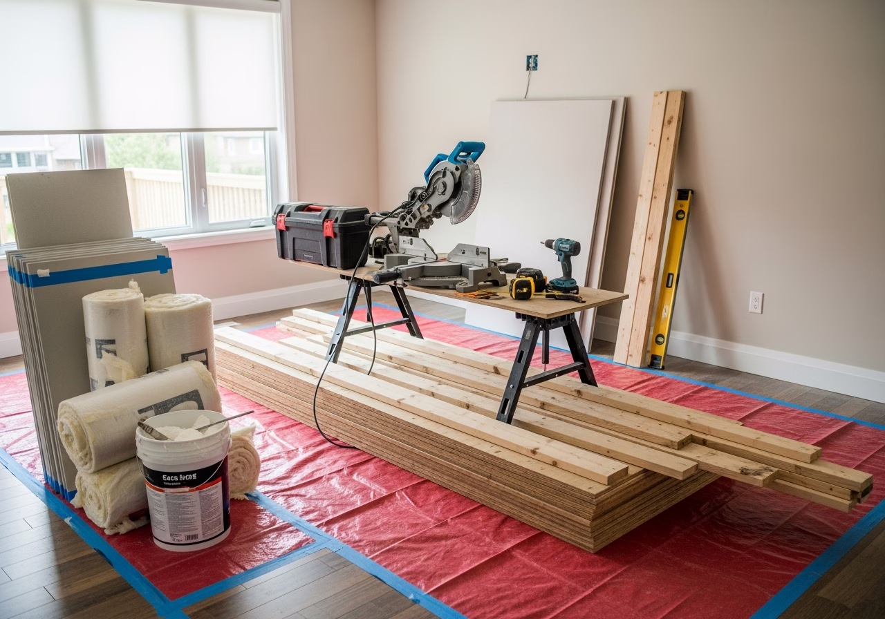 Multiplex Fire Separation OBC — tools and materials staged in a Greater Toronto Area home