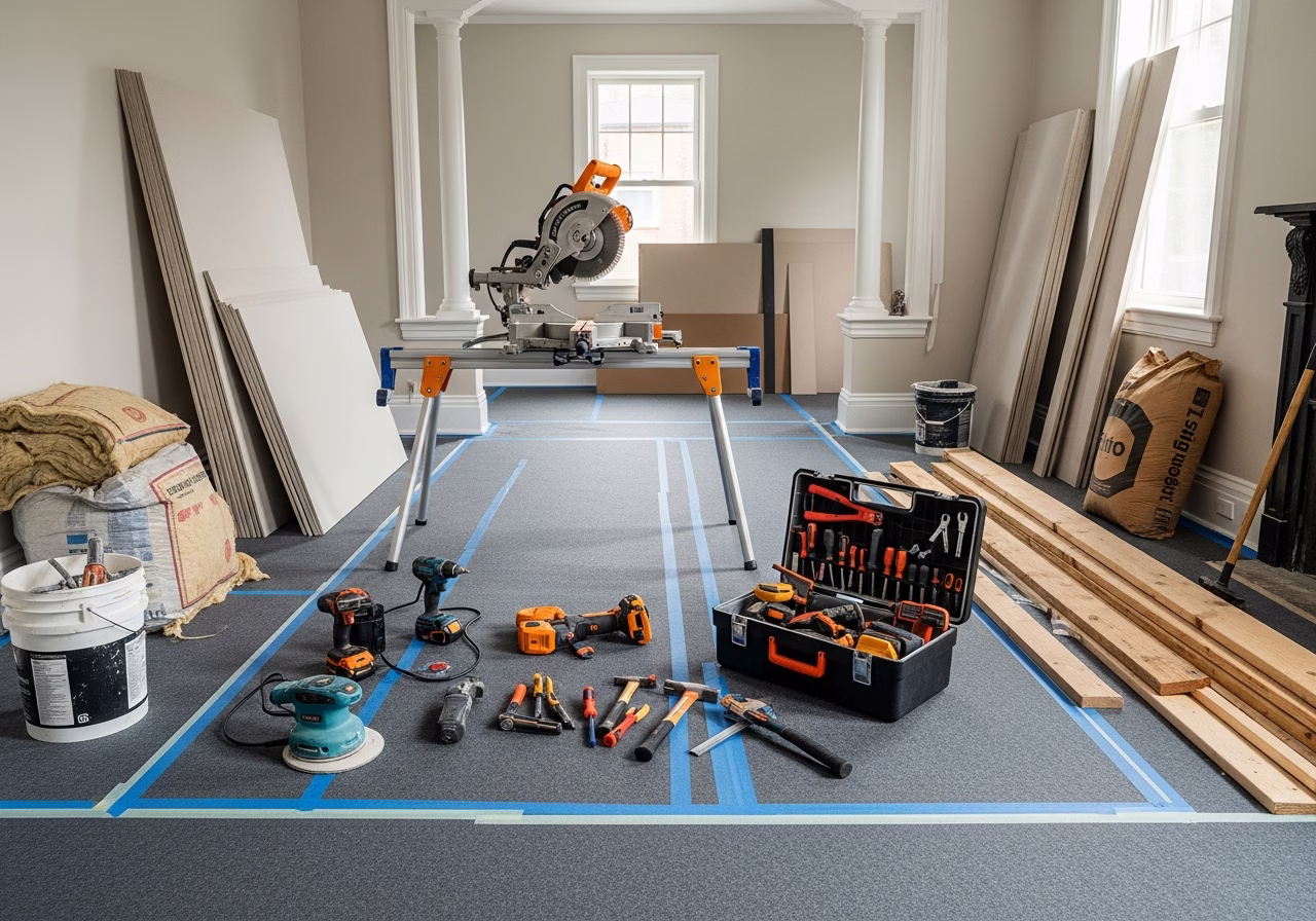 Multiplex Soundproofing STC 50 — tools and materials staged in a Greater Toronto Area home