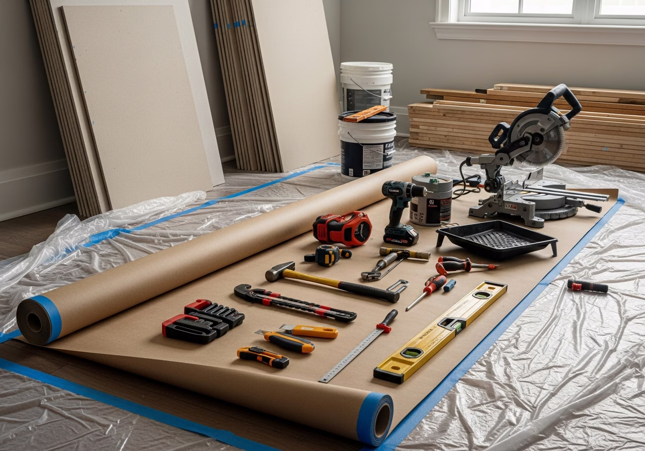 Murphy Bed with Desk Combo — tools and materials staged in a Greater Toronto Area home