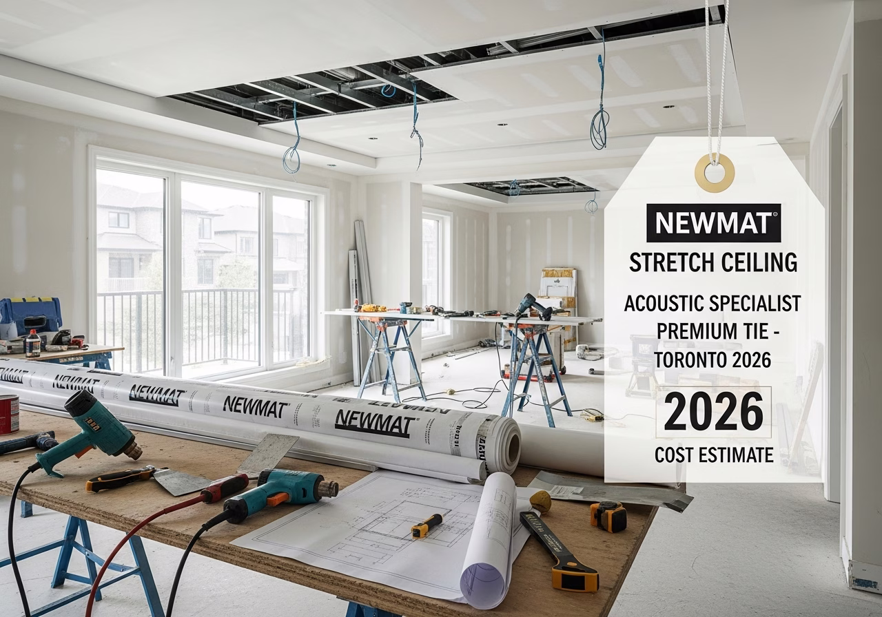 Newmat Stretch Ceiling — tools and materials staged in a Greater Toronto Area home