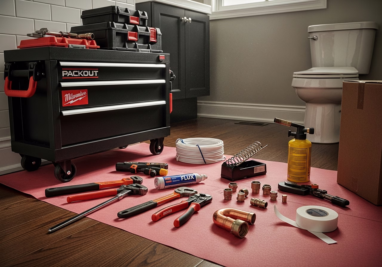 Outdoor Gas Line Installation — tools and materials staged in a Greater Toronto Area home