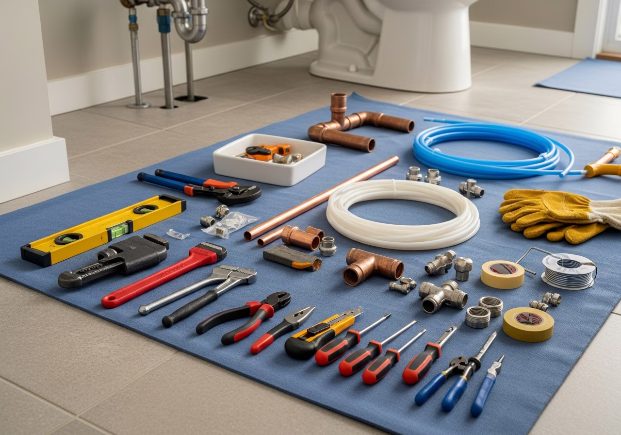 Outdoor Kitchen Gas Line โ tools and materials staged in a Greater Toronto Area home
