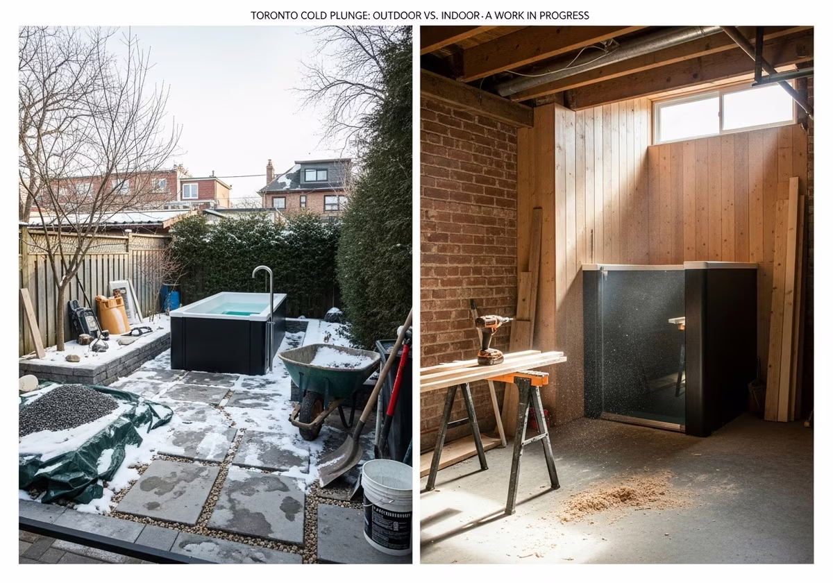 Outdoor vs Indoor Cold Plunge β tools and materials staged in a Greater Toronto Area home