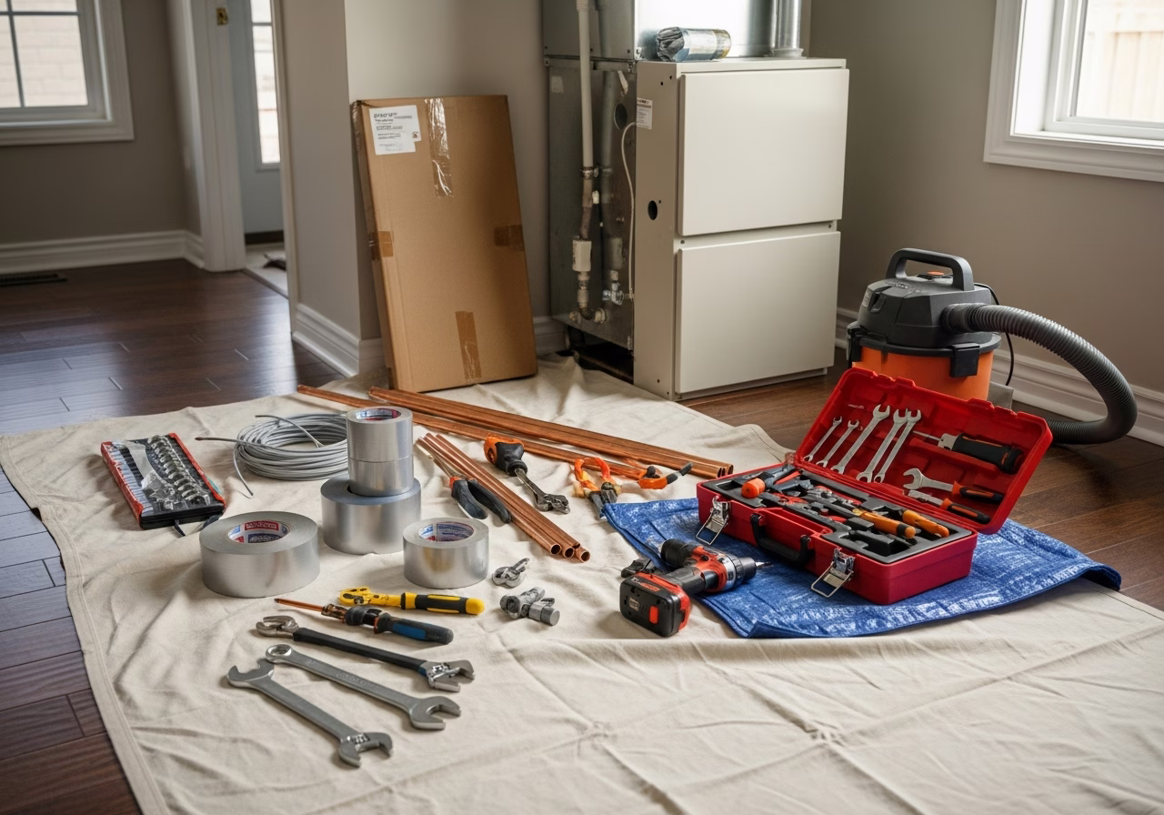 Panasonic vs Lifebreath vs Venmar HRV โ tools and materials staged in a Greater Toronto Area home