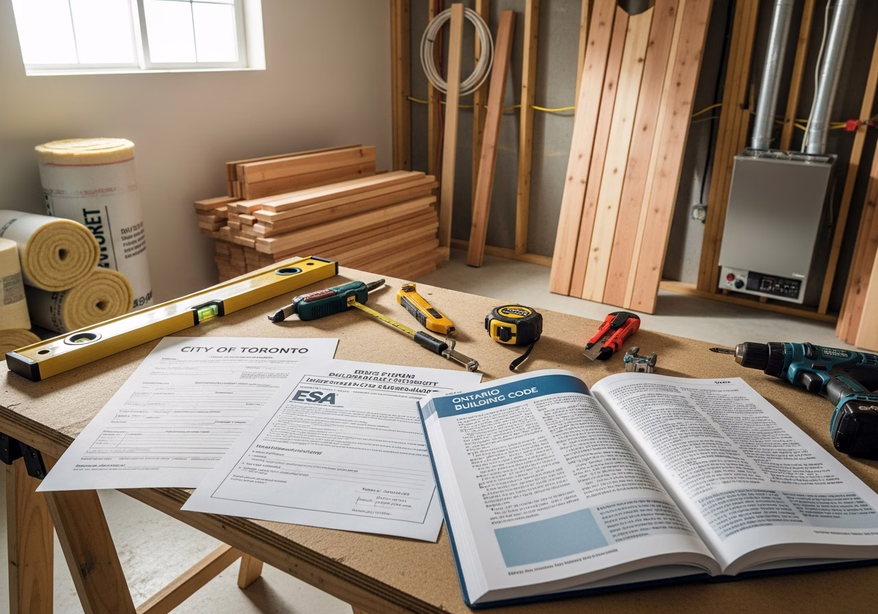Permit Requirements for Home Sauna β tools and materials staged in a Greater Toronto Area home