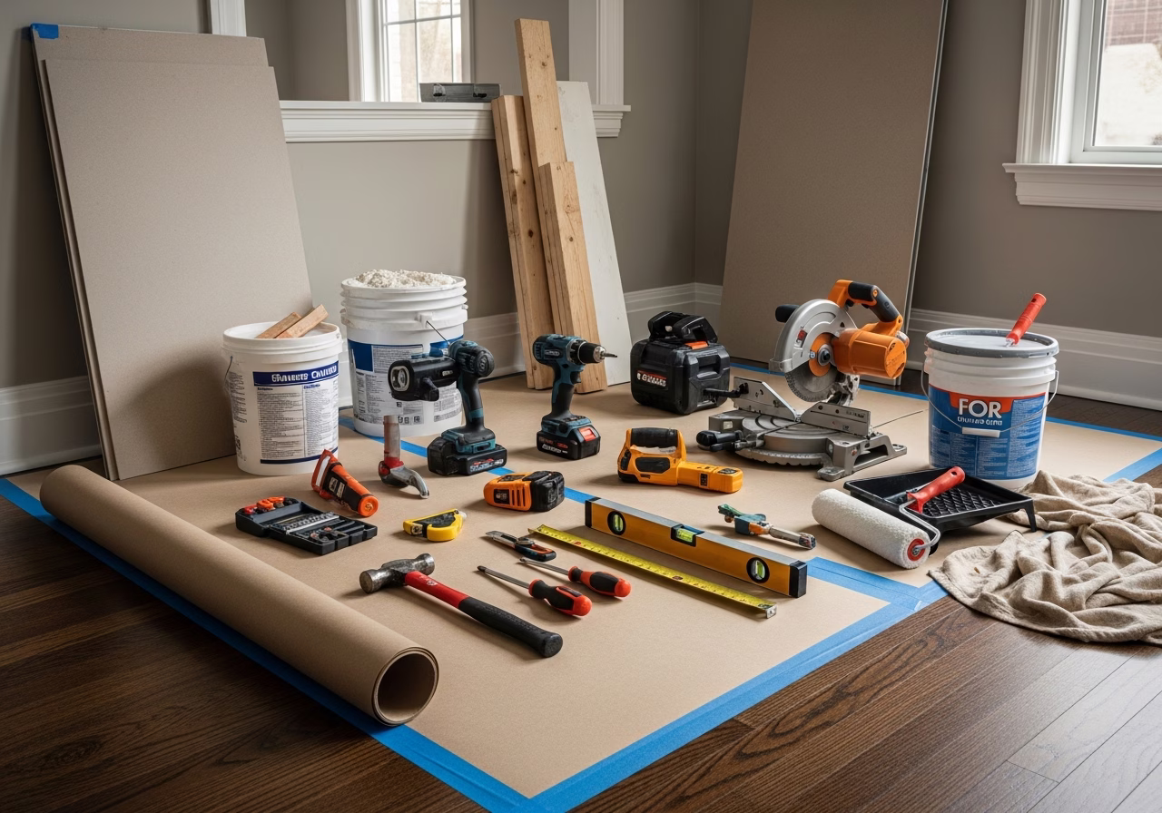 Pet-Friendly Fence and Yard Design β tools and materials staged in a Greater Toronto Area home