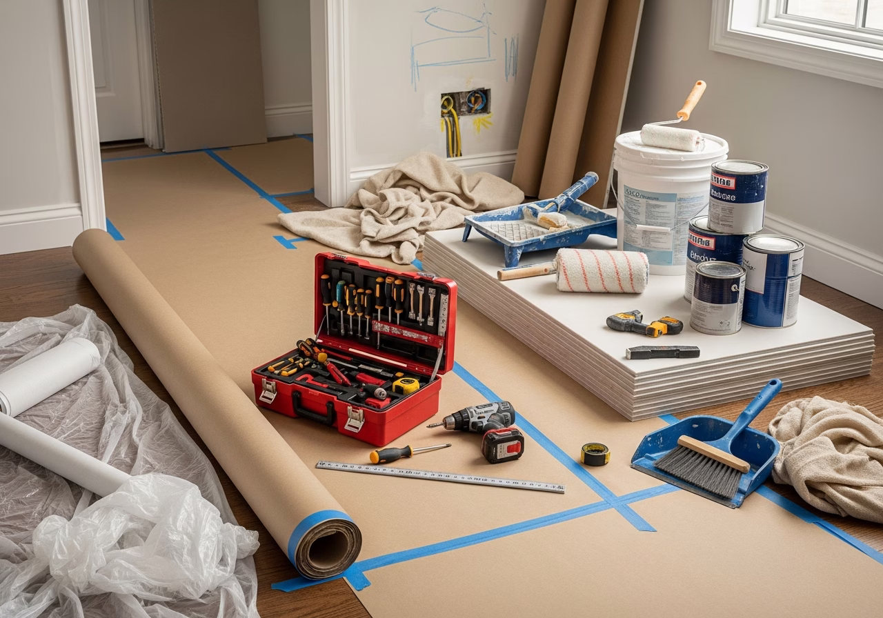 Pet-Friendly Renovation โ tools and materials staged in a Greater Toronto Area home