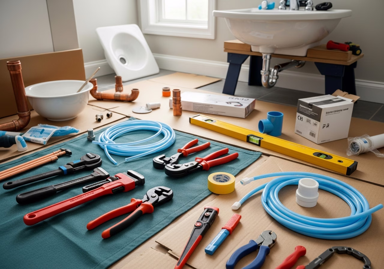 PEX vs Copper for Replacement Pipe — tools and materials staged in a Greater Toronto Area home